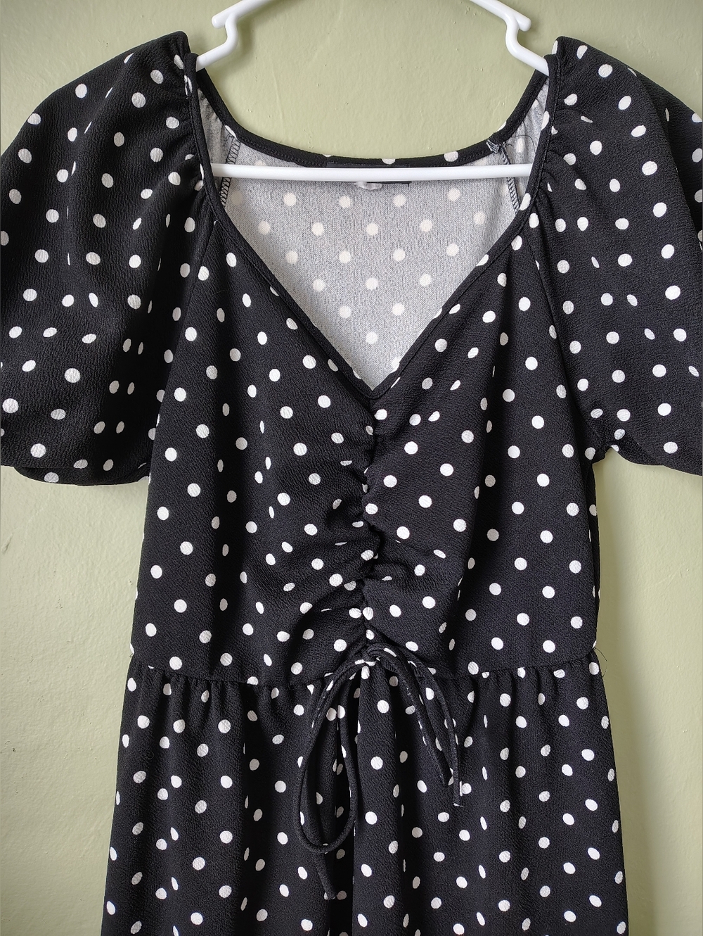 Caution to the Wind Women's Medium Black & White Polka Dot Puff Sleeve Dress - Picture 2 of 8